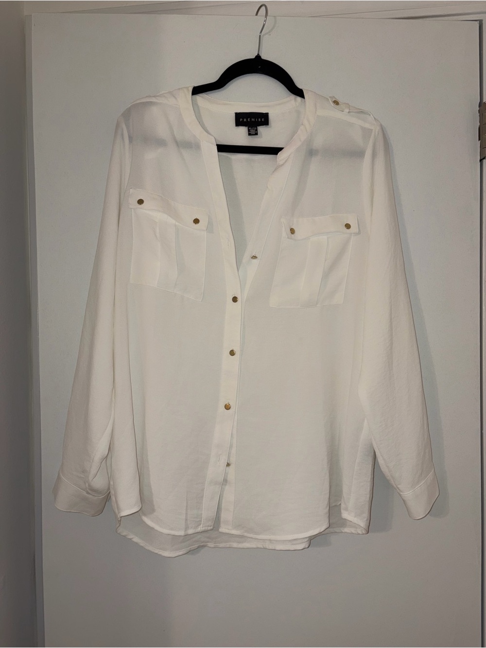 Premier Ivory Button-Up Blouse with Chest Pockets